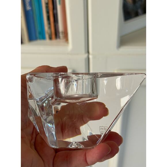 Orrefors Crystal Multi-Faceted Triangle Tealight Candle Holder - Picture 5 of 11